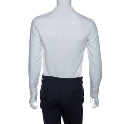 Pre Owned Emporio Armani White Jacquard Patterned Cotton Long Sleeve Shirt M