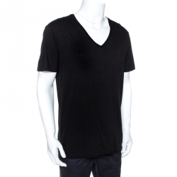 Pre Owned Emporio Armani Black Cotton V Neck T-Shirt L
