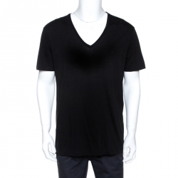 Pre Owned Emporio Armani Black Cotton V Neck T-Shirt L