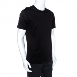 Pre Owned Emporio Armani Black Embossed Logo Print Crew Neck T-Shirt M