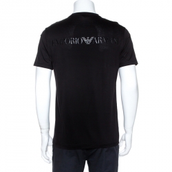Pre Owned Emporio Armani Black Embossed Logo Print Crew Neck T-Shirt M