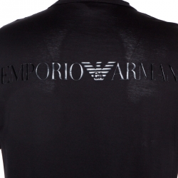 Pre Owned Emporio Armani Black Embossed Logo Print Crew Neck T-Shirt M