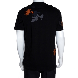 Pre Owned Emporio Armani Black Cotton Camouflage Embroidered T Shirt XL