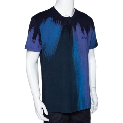 Pre Owned Emporio Armani Black Printed Cotton Logo Embroidered T-Shirt XXL