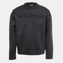 Pre Owned Emporio Armani Dark Blue Neoprene Logo Embroidered Sweatshirt L