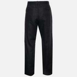 Pre Owned Emporio Armani Black Linen Straight Leg Pants L