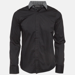 Black Printed Detachable Collar Cotton Shirt