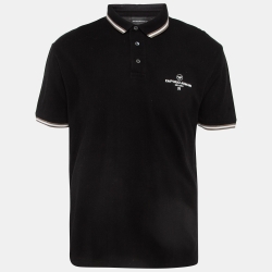 Black Logo Print Cotton Pique Polo T-Shirt