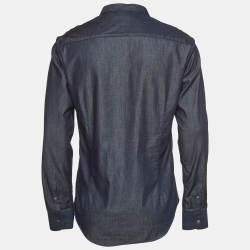 Pre Owned Emporio Armani Navy Printed Long Sleeve Denim Shirt L