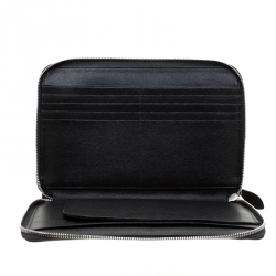 Pre Owned Emporio Armani Black Logo Embossed Leather Travel Organizer