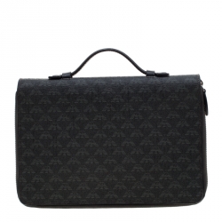 Pre Owned Emporio Armani Black Logo Embossed Leather Travel Organizer