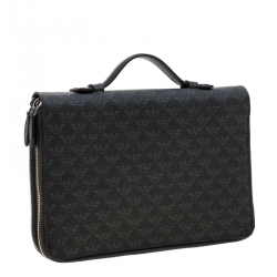 Pre Owned Emporio Armani Black Logo Embossed Leather Travel Organizer