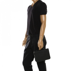 Pre Owned Emporio Armani Black Logo Embossed Leather Travel Organizer