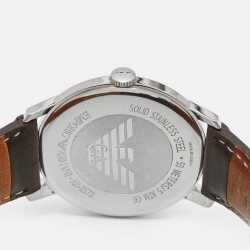 Pre Owned Emporio Armani AR-0573 Bronze Dial Stainless Steel Leather Men's Wristwatch 42 mm