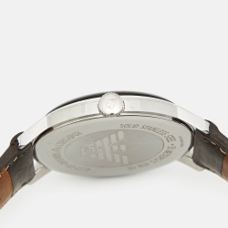 Pre Owned Emporio Armani AR-0573 Bronze Dial Stainless Steel Leather Men's Wristwatch 42 mm