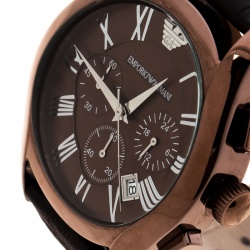 Pre Owned Emporio Armani Brown Stainless Steel Classic Chronograph AR1609 Men's Wristwatch 45 mm