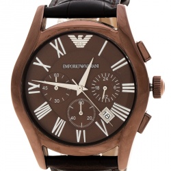 Pre Owned Emporio Armani Brown Stainless Steel Classic Chronograph AR1609 Men's Wristwatch 45 mm