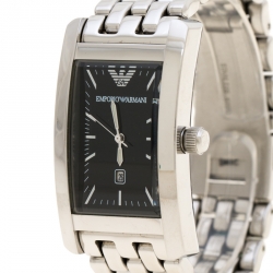Pre Owned Emporio Armani Black Stainless Steel AR0015 Men's Wristwatch 25 mm