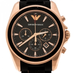 Pre Owned Emporio Armani Black Rose Gold Plated Stainless Steel Sportivo AR6066 Men's Wristwatch 44 mm