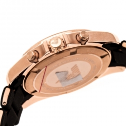 Pre Owned Emporio Armani Black Rose Gold Plated Stainless Steel Sportivo AR6066 Men's Wristwatch 44 mm