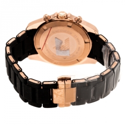 Pre Owned Emporio Armani Black Rose Gold Plated Stainless Steel Sportivo AR6066 Men's Wristwatch 44 mm