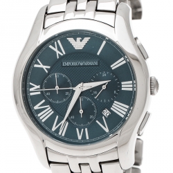 Pre Owned Emporio Armani Blue Stainless Steel Classic Chronograph AR1787 Men's Wristwatch 45 mm