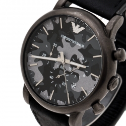 Pre Owned Emporio Armani Grey Camouflage Gunmetal Plated Stainless Steel Classic AR1816 Men's Wristwatch 46 mm
