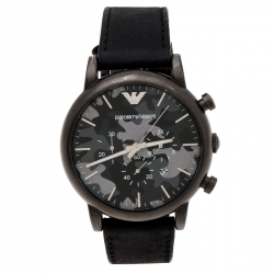 Pre Owned Emporio Armani Grey Camouflage Gunmetal Plated Stainless Steel Classic AR1816 Men's Wristwatch 46 mm