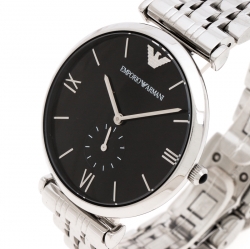 Pre Owned Emporio Armani Black Stainless Steel Retro AR1676 Men's Wristwatch 40 mm