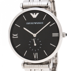 Pre Owned Emporio Armani Black Stainless Steel Retro AR1676 Men's Wristwatch 40 mm