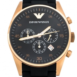 Pre Owned Emporio Armani Black Rose Gold Tone Stainless Steel AR5905 Men's Wristwatch 43 mm