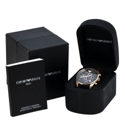Pre Owned Emporio Armani Black Rose Gold Tone Stainless Steel AR5905 Men's Wristwatch 43 mm