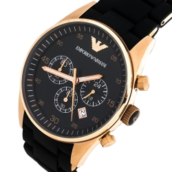 Pre Owned Emporio Armani Black Rose Gold Tone Stainless Steel AR5905 Men's Wristwatch 43 mm