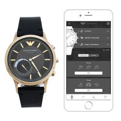 Pre Owned Emporio Armani Grey Gold PVD Coated Stainless Steel Leather Connected AR3006 Men's Hybrid Smart Watch 43 mm