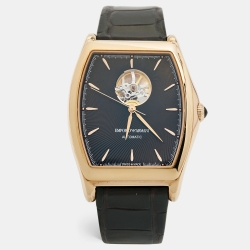 Pre Owned Emporio Armani Brown Gold Plated Stainless Steel Alligator Leather Classic AR3355 Men's Wristwatch 45 mm