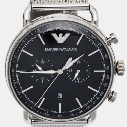 Pre Owned Emporio Armani Black Stainless Steel Aviator AR11104 Men's Wristwatch 43 mm