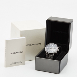 Pre Owned Emporio Armani Black Stainless Steel Aviator AR11104 Men's Wristwatch 43 mm