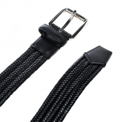 Pre Owned حزام إيرمنجليدو زينيا جلد أسود مغزول مجدول مطاطي 105 سم