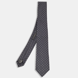 Ermenegildo Zegna Black Square Pattern Silk Skinny Tie 