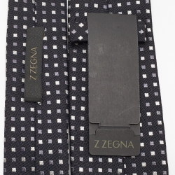 Ermenegildo Zegna Black Square Pattern Silk Skinny Tie 