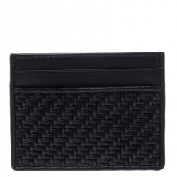 Ermenegildo Zegna Black Woven Leather Pelle Tessuta Card Holder