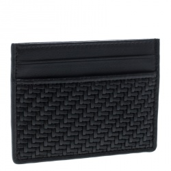 Ermenegildo Zegna Black Woven Leather Pelle Tessuta Card Holder
