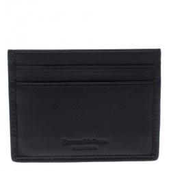 Ermenegildo Zegna Black Woven Leather Pelle Tessuta Card Holder