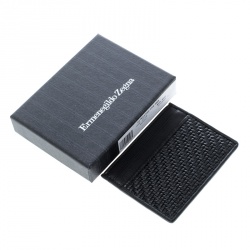 Ermenegildo Zegna Black Woven Leather Pelle Tessuta Card Holder