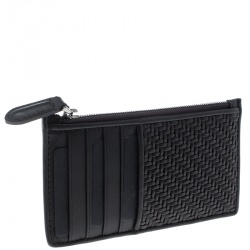 Pre Owned Ermenegildo Zegna Dark Brown Woven Leather Pelle Tessuta Case