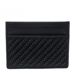 Ermenegildo Zegna Black Woven Leather Pelle Tessuta Card Holder