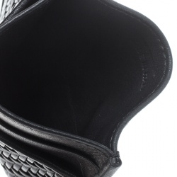 Ermenegildo Zegna Black Woven Leather Pelle Tessuta Card Holder