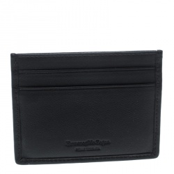 Ermenegildo Zegna Black Woven Leather Pelle Tessuta Card Holder