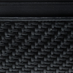 Ermenegildo Zegna Black Woven Leather Pelle Tessuta Card Holder