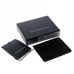 Ermenegildo Zegna Black Woven Leather Pelle Tessuta Card Holder